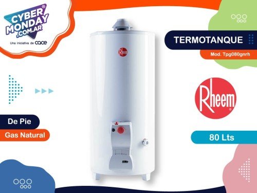 Termotanque Gas Natural, cap. 80 lts, pie, carga sup. ,Blanco, Rheem