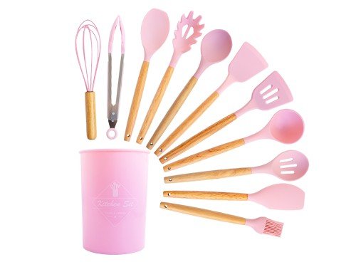 Set 12 Utensilios Cocina Silicona Mango Resina Térmica Varios Colores