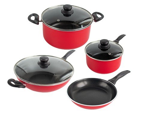 Set Batería Teflón 4 Piezas Rojo Aluminio Cocina Wok Olla Completo