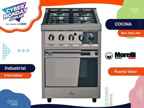 Cocina Industrial Zafira 600, Puerta visor, 4 hornallas, Morelli