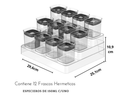 Conjunto de 13 Organizadores Especieros 0,150ml Acrilico Transparente