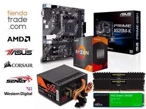 Combo Actualizacion Pc Amd Ryzen 7 16gb Ram 480gb Ssd Fuente Kit PC