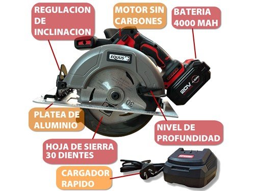 Sierra Circular Inalámbrica Brushless con Cargador y Batería Equus