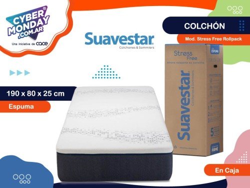 Colchón en caja Stress Free Rollpack, espuma, 190x80x25 Suavestar