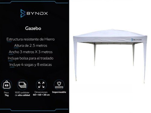 Gazebo Bynox de Acero Plegable Blanco 3×3 FI-GZBJRD-BL