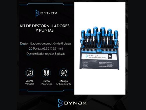 Kit de Destornilladores y Puntas Bynox 37 piezas DK-DESTPP-37