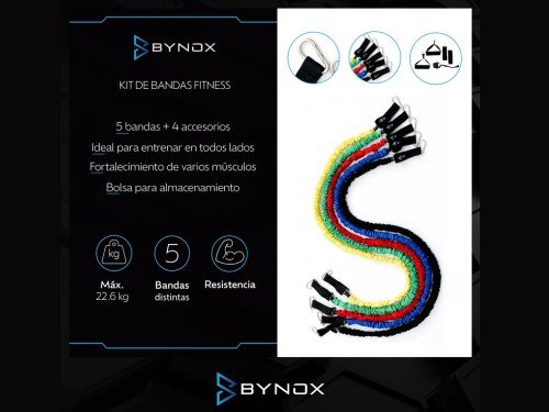 Kit Entrenamiento Bynox Fitness 5 Bandas Elásticas 9 Piezas