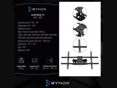 Soporte TV Bynox articulado con brazo movil 40″ a 90″AI-SOPTVM-90