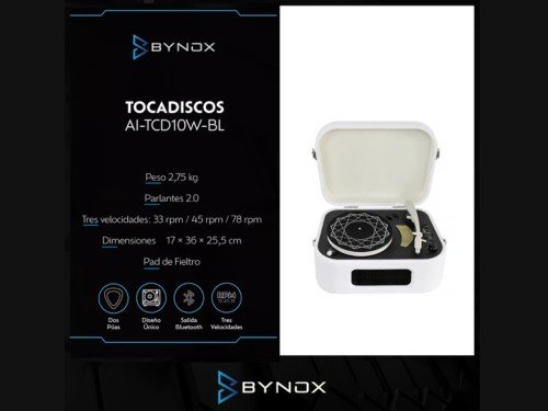 Tocadiscos Bynox con BTH – Cabezal Cerámico AI-TCD10W-BL