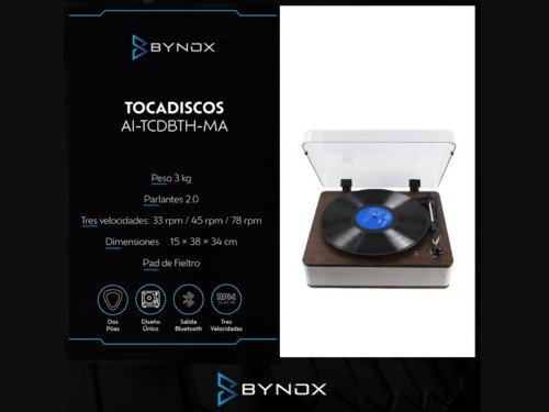 Tocadiscos Bynox Vintage con BTH – Cabezal Cerámico AI-TCDBTH-MA