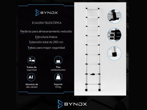 Escalera Telescópica Bynox de Aluminio 260cm DI-ESCTLS-26