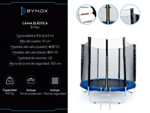 Cama elástica Bynox 240cm azul protección con escalera FI-CMAELS-8F