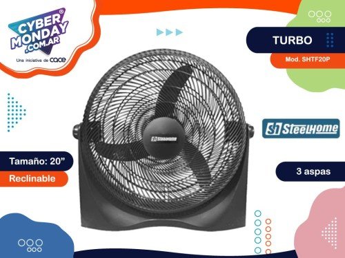 Turbo Ventilador SHTF20P, reclinable, 20", 3 aspas negras,  Steel Home