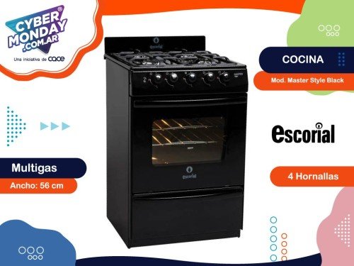 Cocina Mod.Master Style Black, Multigas, 56 cm ancho, Escorial