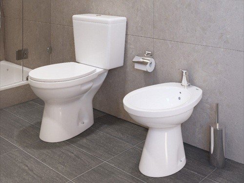 Juego de sanitarios Loza Roca Capea inodoro, deposito, bidet y tapa