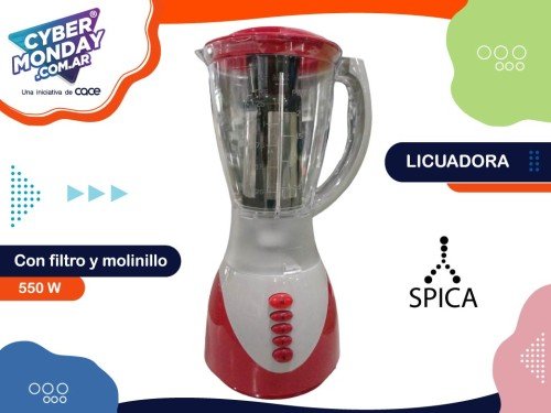 Licuadora con filtro y molinillo, potencia: 550w, 1.7 Lts, Spica