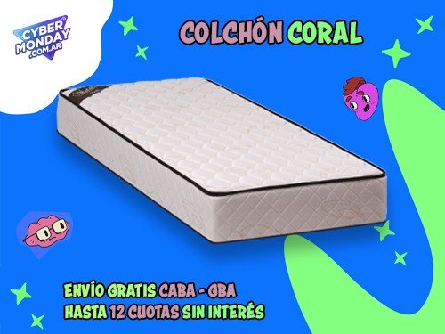 Colchón Coral Espuma Alta Dens. 30 kg Tela Jackard 1 1/2 plaza 190x090