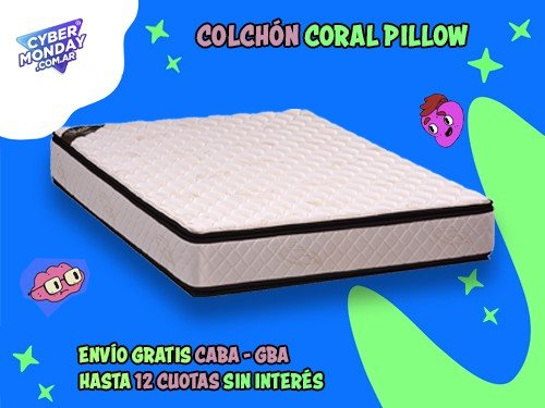 Colchón Coral Pillow Top Espuma Alta Densidad 30 Kg 2 plazas 190x140