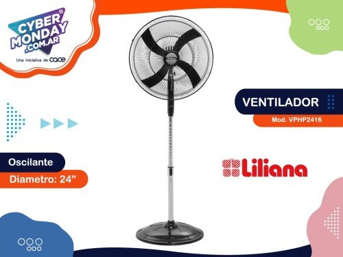 Ventilador de Pie Mod.PHP2416, 24", parrilla metálica negra, Liliana