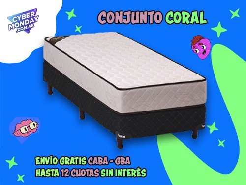 Conjunto Coral Espuma Alta Dens. 30 Kg Tela Jackard 1 Plaza 190x080x56