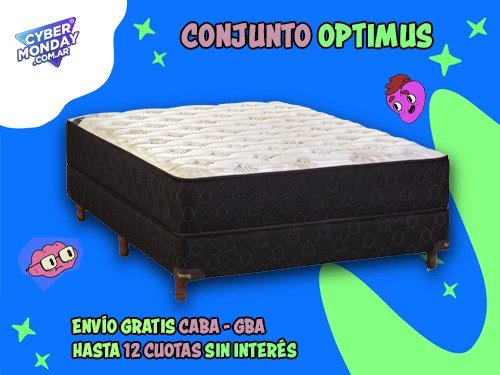 Conjunto Optimus Resortes Bicónicos Tejido de Puntos 2 Plaza 190x140