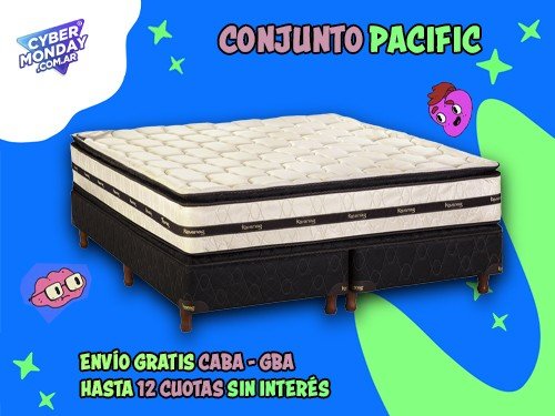 Conjunto Pacific Resortes Bicónicos Pillow Top Queen 200x160x62