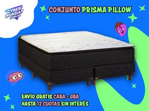 Conjunto Prisma Pillow Resortes Pocket Tejido de Punto Queen 200x160