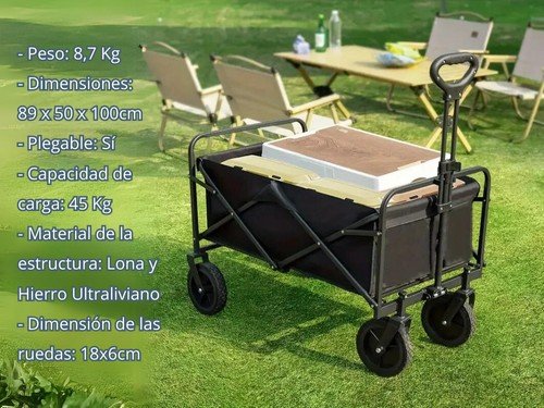 Carro Plegable Multiuso 45 Kg Reforzado Compras Negro