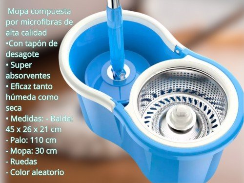 Mopa Centrifuga Balde Escurridor Acero Con Ruedas Y 2 Mopas