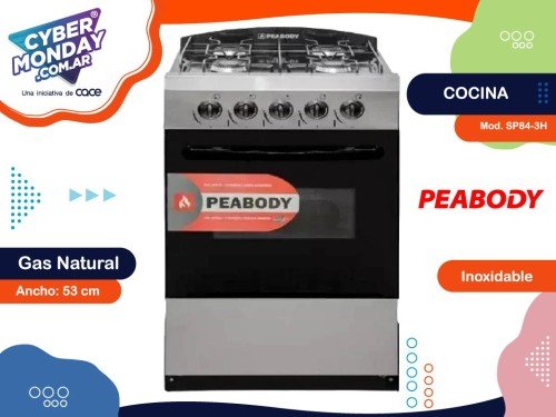 Cocina Mod.SP84-3H, Gas natural Inox 53cm válvula de seguridad Peabody