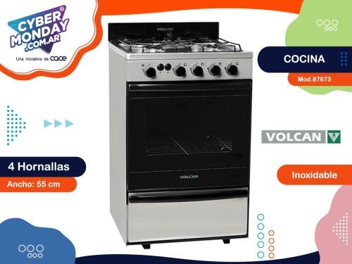 Cocina Mod. 87673, ancho: 55 cm, 4 horn. inox. luz. Enc. Elec, Volcan