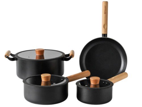 Batería de Cocina Noble 7 piezas Negro c/Mango de Madera Feuer