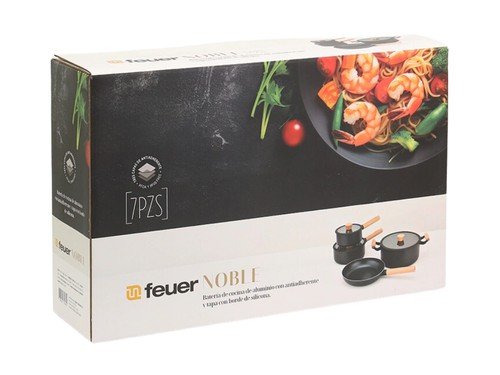 Batería de Cocina Noble 7 piezas Negro c/Mango de Madera Feuer