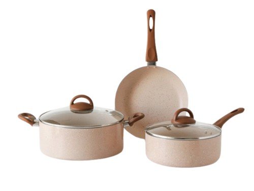 Batería de Cocina Jena 3 Piezas Beige Antiadherente Apta Inducción