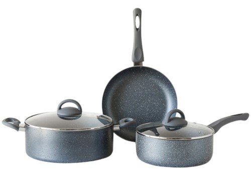 Batería de Cocina Jena 3 Piezas Gris Antiadherente Apta Inducción