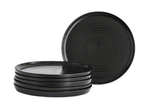 Plato Playo Porcelana Fushion Negro 25 cm 6 Piezas