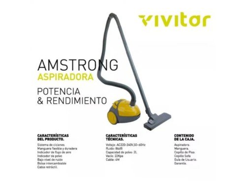 Aspiradora Vivitar Amstrong con Bolsa 2Lts 1600w AS9121