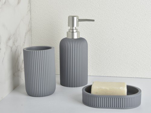 Set de Baño : Dispenser, Jabonera y Portacepillos - Pekin Gris