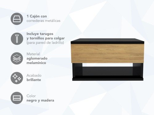 Mesa de Luz Flotante con Cajón y Desayunador Colgante Oslo ML02