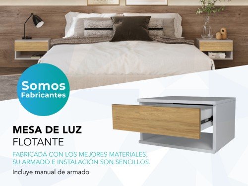 Mesa de Luz Flotante con Cajón y Desayunador Colgante Nordico ML02