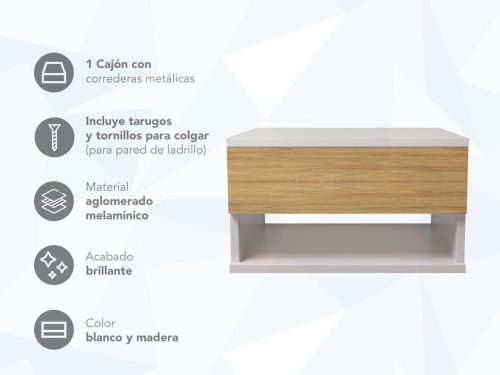 Mesa de Luz Flotante con Cajón y Desayunador Colgante Nordico ML02