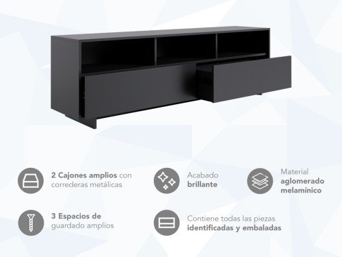 Rack de TV con 2 Cajones y 3 Estantes 160cm de ancho RTV160 Negro