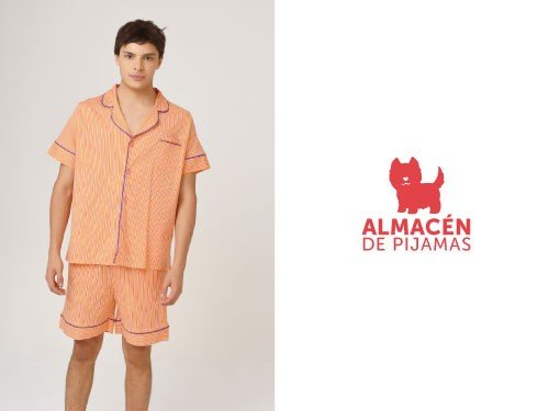 Pijama Camisa Manga Corta y Short Naranja Hombre | Almacén de pijamas