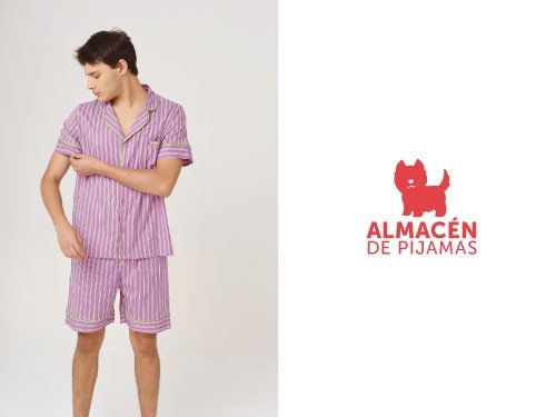 Pijama Camisa Manga Corta y Short Lila Hombre | Almacén de pijamas