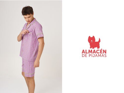 Pijama Camisa Manga Corta y Short Lila Hombre | Almacén de pijamas