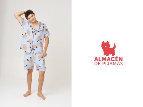 Pijama Camisa Manga Corta y Short Hombre Celeste | Almacén de pijamas