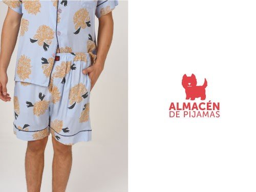 Pijama Camisa Manga Corta y Short Hombre Celeste | Almacén de pijamas