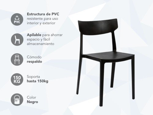 Silla de Comedor SC01 NICTOM Apilable de PVC Apta Exterior X2 Unidades