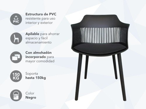 Silla de Comedor SC02 NICTOM de PVC Asiento Acolchado Apoyabrazos X2Un