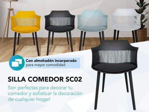 Silla de Comedor SC02 NICTOM de PVC Asiento Acolchado Apoyabrazos X2Un